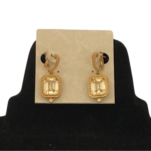 Estate 14K Gold Plated Sterling Silver Emerald Cut CZ. Earrings White Sapphires - Picture 14 of 16